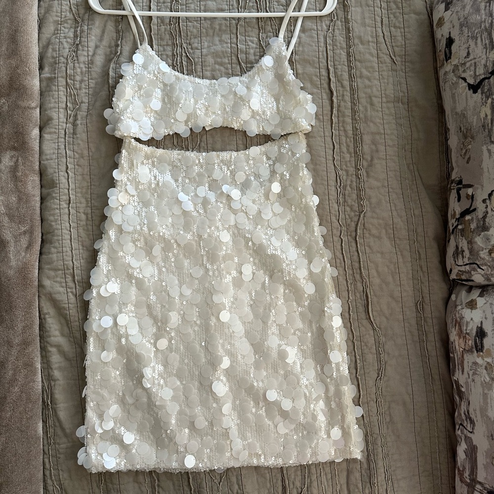 Meshki White Sequin Mini Dress